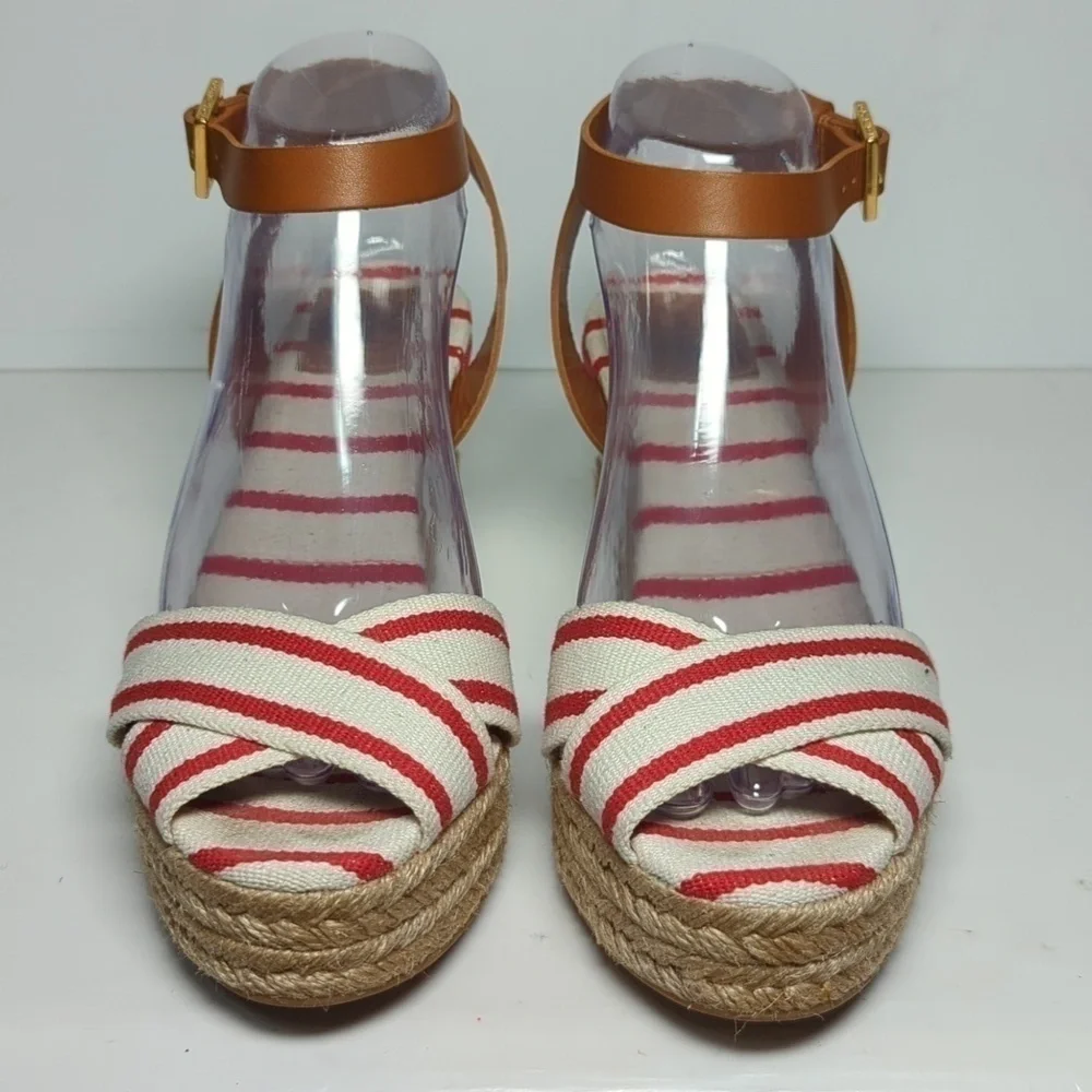 Tory Burch Karissa canvas wedge espadrille platform sandals womans size 9
